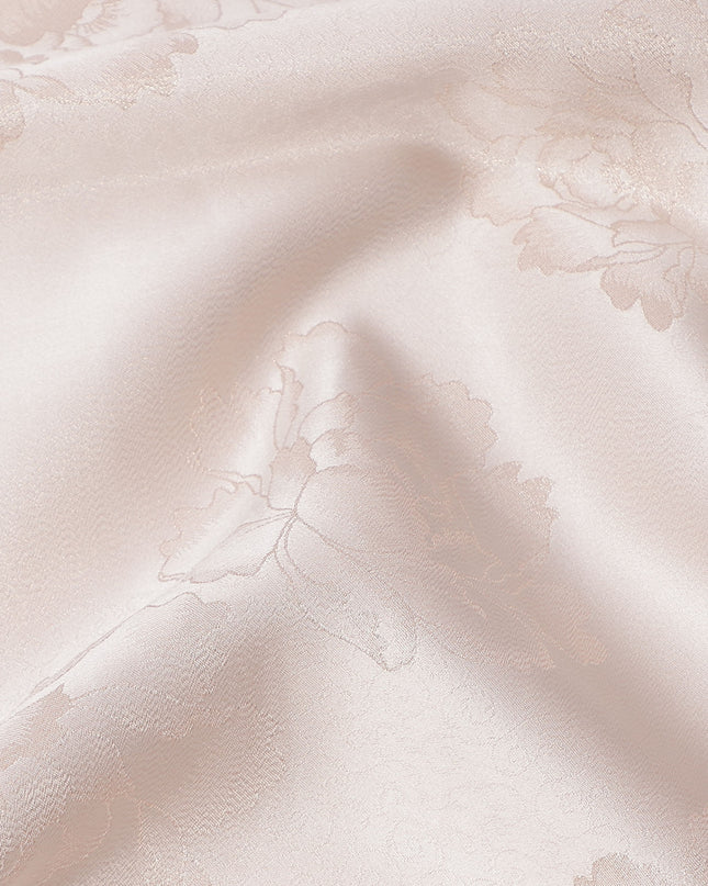 Soft Pink Floral Self-Design Pure Silk Satin Fabric 140 Cms Width Made in China-D24897