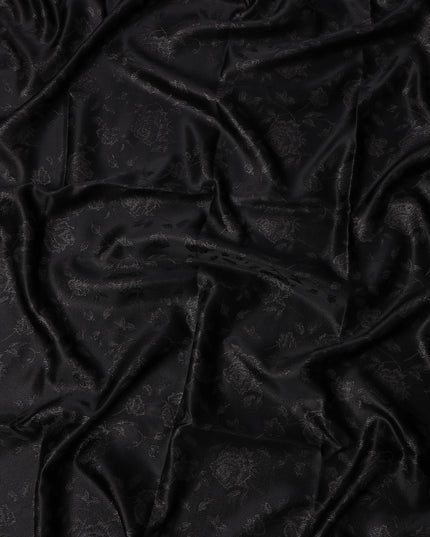 Black Floral Self-Design Pure Silk Satin Fabric 140 Cms Width Made in China-D24903