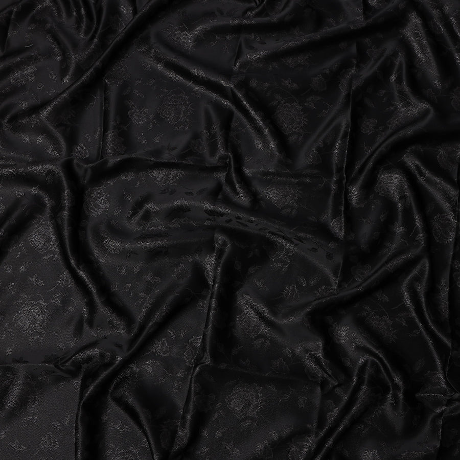 Black Floral Self-Design Pure Silk Satin Fabric 140 Cms Width Made in China-D24903
