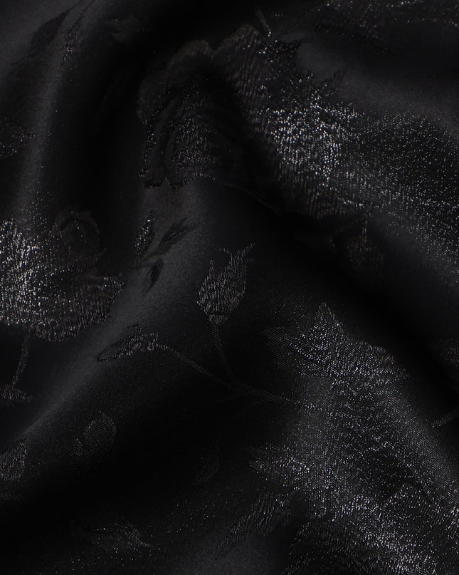 Black Floral Self-Design Pure Silk Satin Fabric 140 Cms Width Made in China-D24903