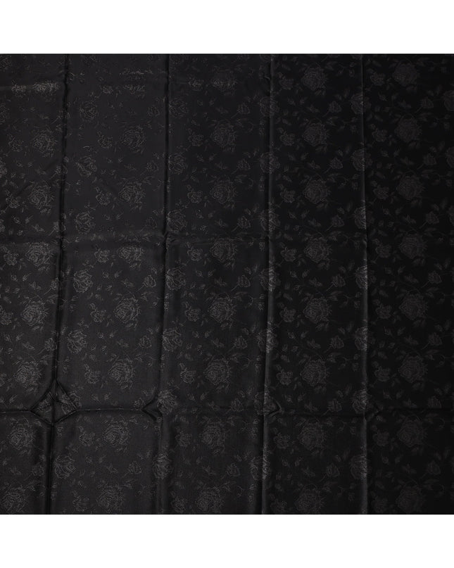 Black Floral Self-Design Pure Silk Satin Fabric 140 Cms Width Made in China-D24903