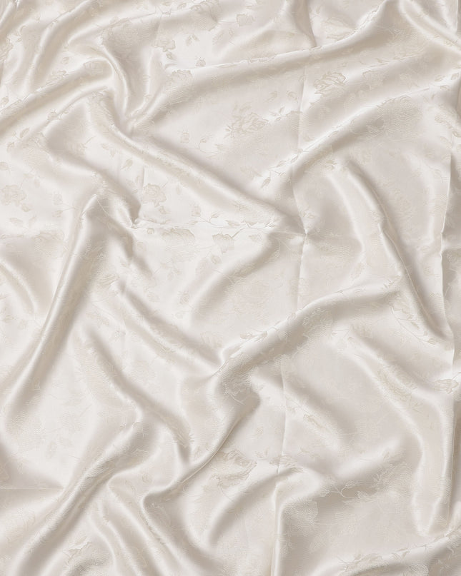 Off White Floral Self-Design Pure Silk Satin Fabric 140 Cms Width Made in China-D24901