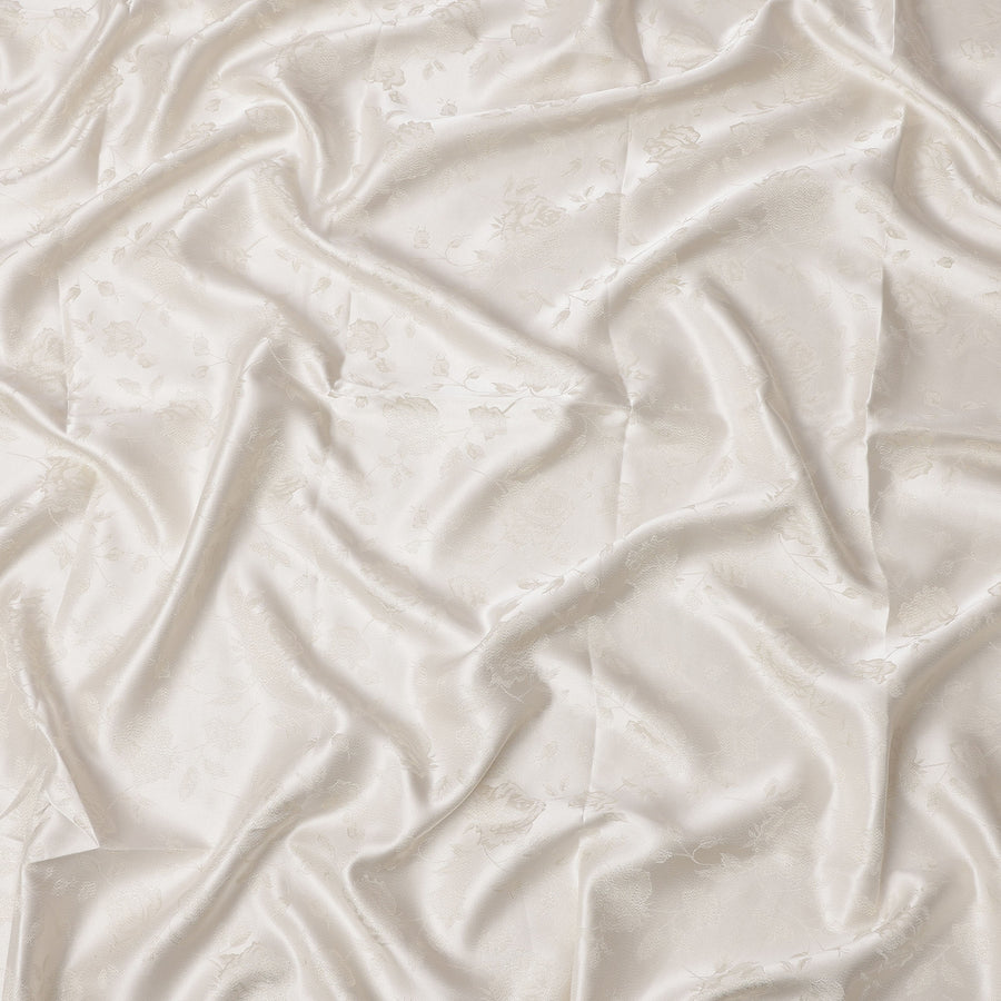 Off White Floral Self-Design Pure Silk Satin Fabric 140 Cms Width Made in China-D24901