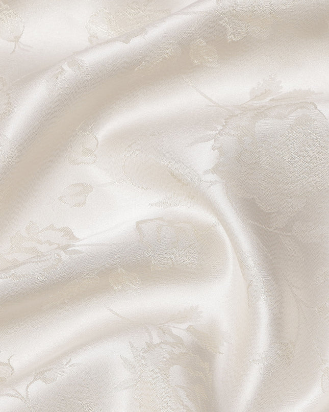 Off White Floral Self-Design Pure Silk Satin Fabric 140 Cms Width Made in China-D24901