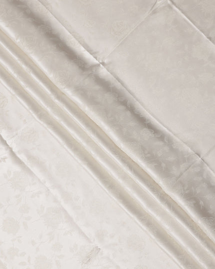 Off White Floral Self-Design Pure Silk Satin Fabric 140 Cms Width Made in China-D24901