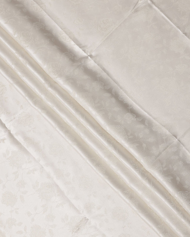 Off White Floral Self-Design Pure Silk Satin Fabric 140 Cms Width Made in China-D24901