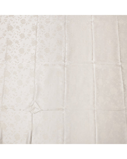 Off White Floral Self-Design Pure Silk Satin Fabric 140 Cms Width Made in China-D24901
