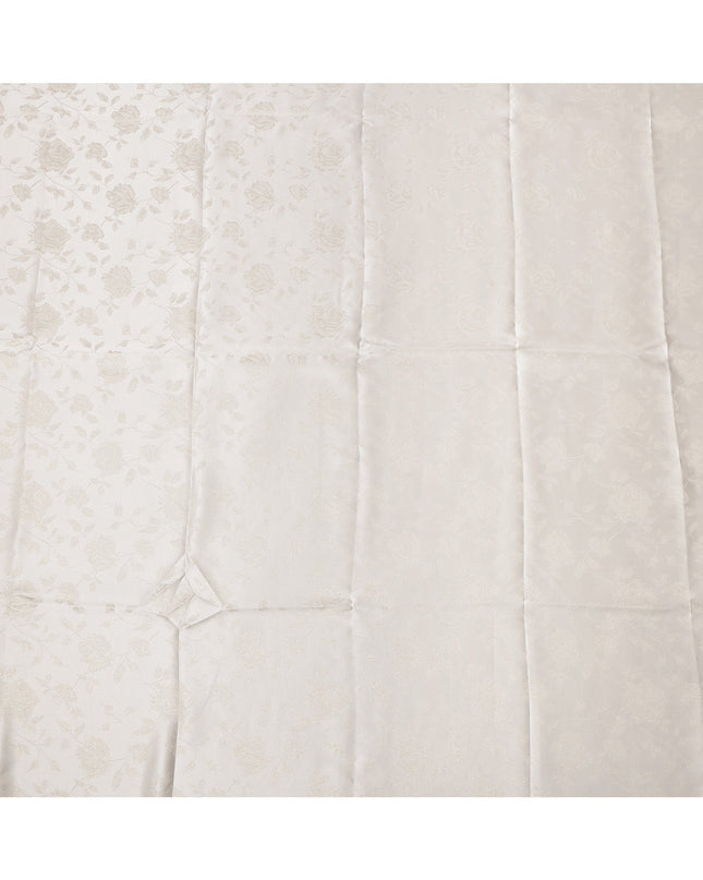 Off White Floral Self-Design Pure Silk Satin Fabric 140 Cms Width Made in China-D24901