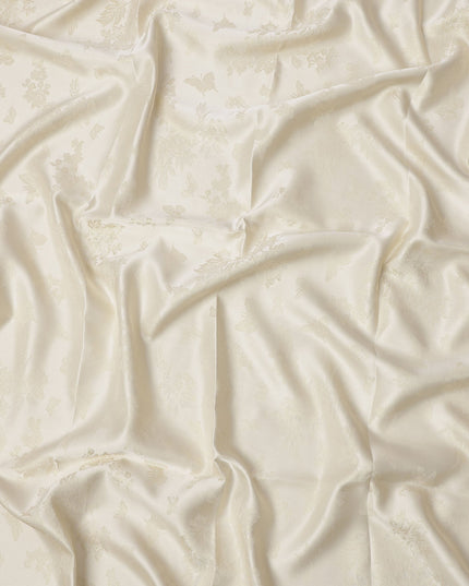 Beige Floral Self-Design Pure Silk Satin Fabric 140 Cms Width Made in China-D24884