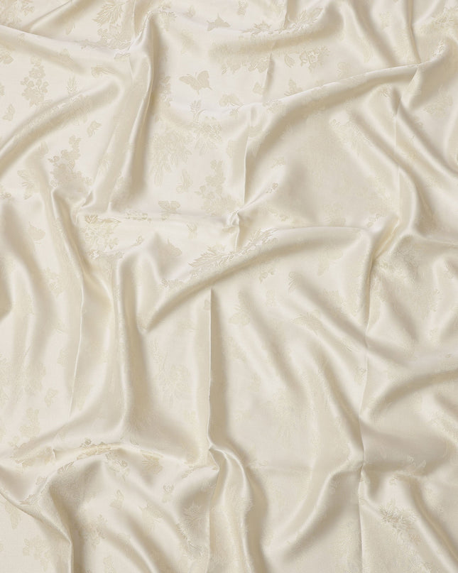 Beige Floral Self-Design Pure Silk Satin Fabric 140 Cms Width Made in China-D24884