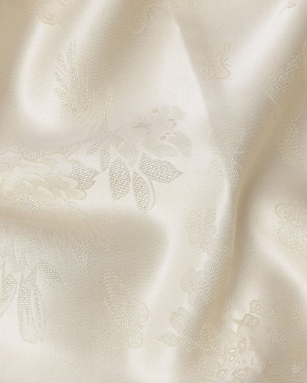 Beige Floral Self-Design Pure Silk Satin Fabric 140 Cms Width Made in China-D24884