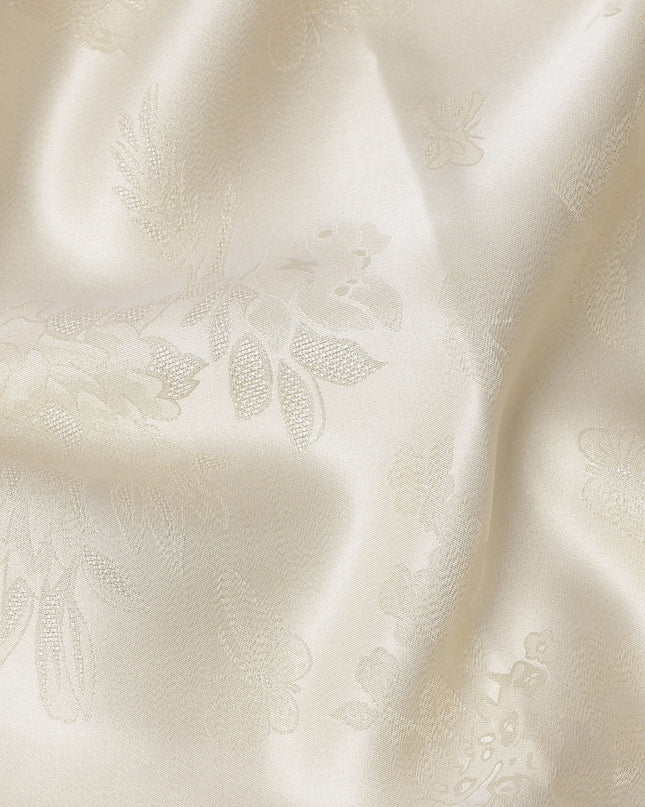 Beige Floral Self-Design Pure Silk Satin Fabric 140 Cms Width Made in China-D24884