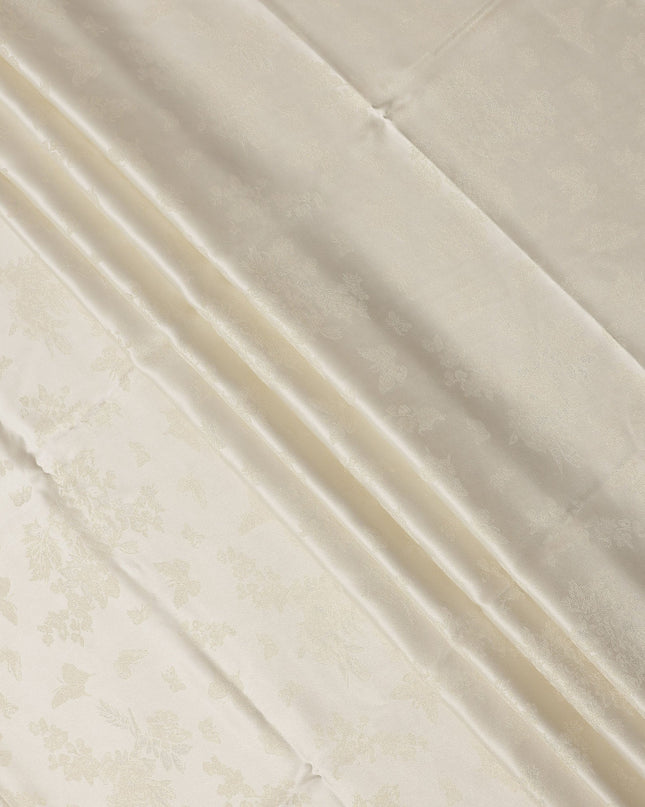 Beige Floral Self-Design Pure Silk Satin Fabric 140 Cms Width Made in China-D24884