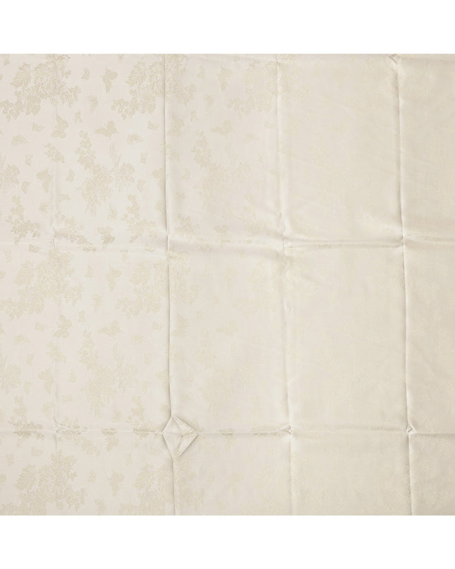 Beige Floral Self-Design Pure Silk Satin Fabric 140 Cms Width Made in China-D24884