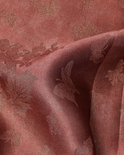 Rust Red Pure Silk Satin Fabric with Subtle Metallic Finish, 140 Cms Width, China-D25339