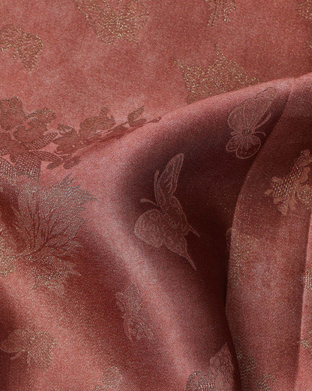 Rust Red Pure Silk Satin Fabric with Subtle Metallic Finish, 140 Cms Width, China-D25339