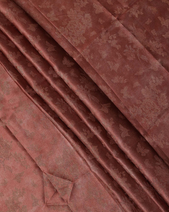 Rust Red Pure Silk Satin Fabric with Subtle Metallic Finish, 140 Cms Width, China-D25339