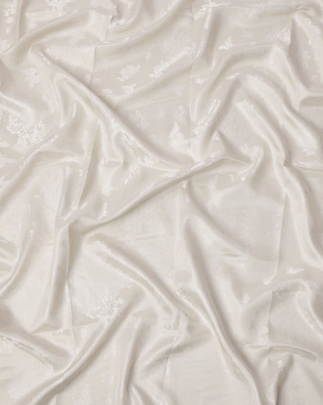 Cream Pure Silk Satin Fabric with Subtle Metallic Finish, 140 Cms Width, China-D25337