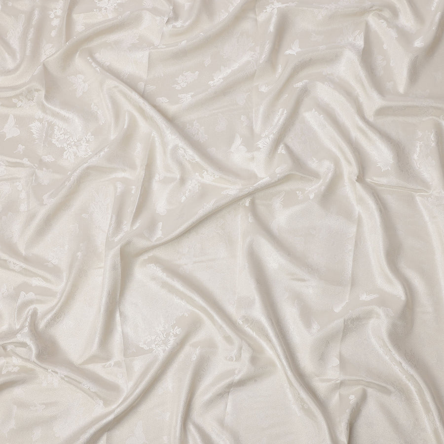 Cream Pure Silk Satin Fabric with Subtle Metallic Finish, 140 Cms Width, China-D25337