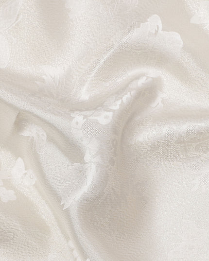 Cream Pure Silk Satin Fabric with Subtle Metallic Finish, 140 Cms Width, China-D25337