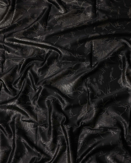 Black Floral Jacquard Pure Silk Satin Fabric 140 Cms Width Made in China-D24909