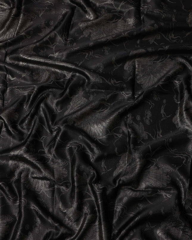 Black Floral Jacquard Pure Silk Satin Fabric 140 Cms Width Made in China-D24909