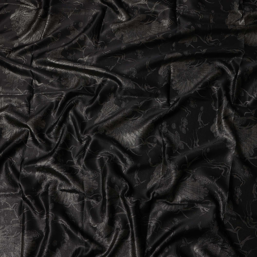 Black Floral Jacquard Pure Silk Satin Fabric 140 Cms Width Made in China-D24909