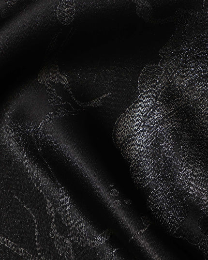Black Floral Jacquard Pure Silk Satin Fabric 140 Cms Width Made in China-D24909