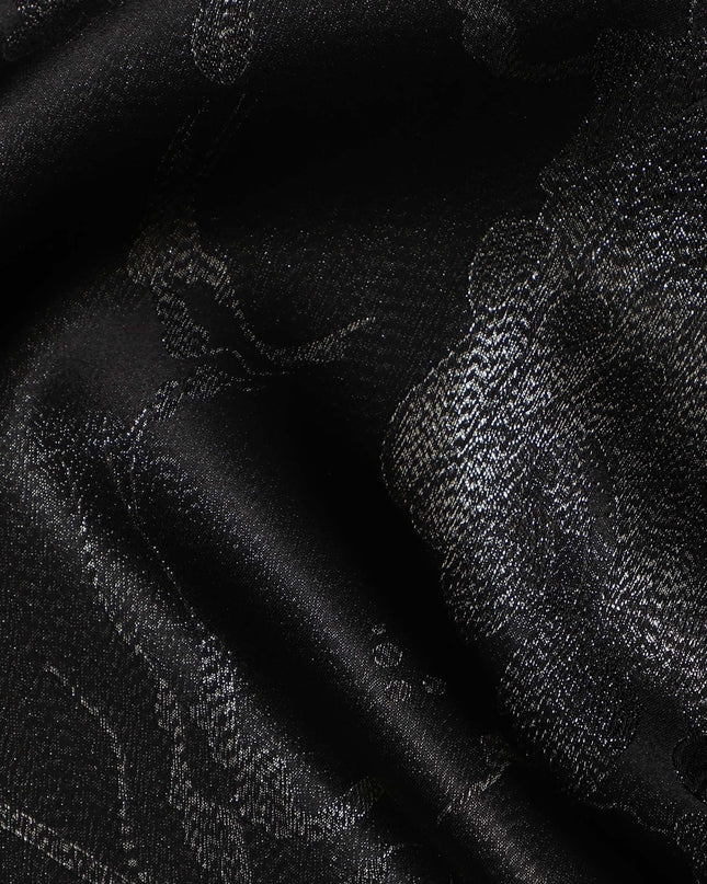 Black Floral Jacquard Pure Silk Satin Fabric 140 Cms Width Made in China-D24909