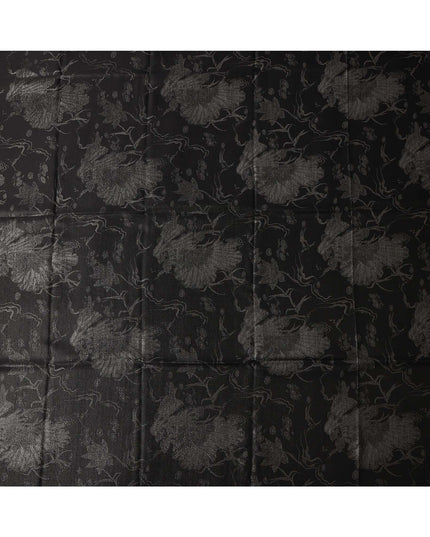 Black Floral Jacquard Pure Silk Satin Fabric 140 Cms Width Made in China-D24909