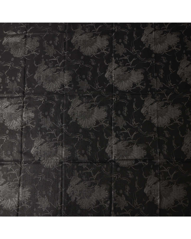 Black Floral Jacquard Pure Silk Satin Fabric 140 Cms Width Made in China-D24909