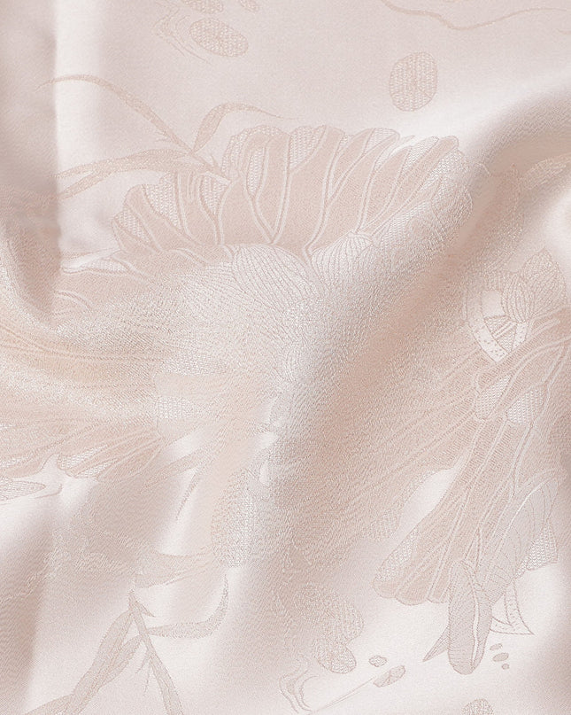 قماش ساتان حريري نقي بتصميم زهور بلون بيج فاتح، عرض 140 سم، صنع في الصين - D24902