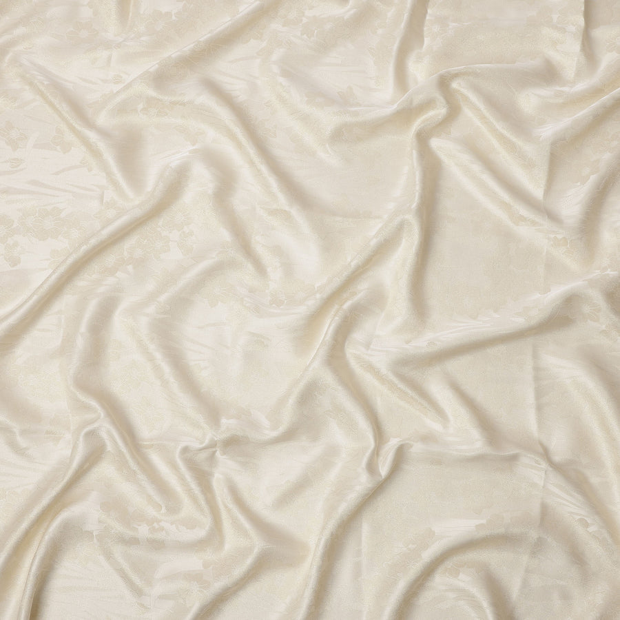 Cream Floral Self-Design Pure Silk Satin Fabric 140 Cms Width Made in China-D24895