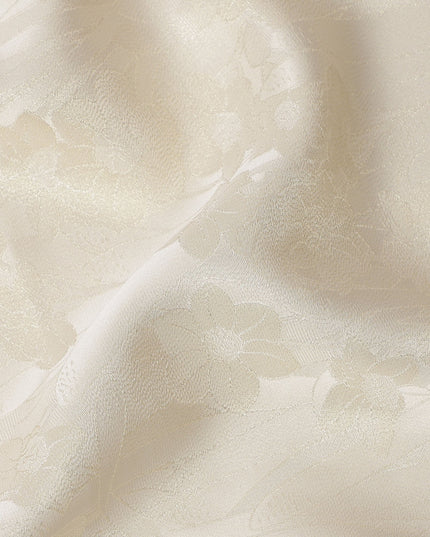 Cream Floral Self-Design Pure Silk Satin Fabric 140 Cms Width Made in China-D24895