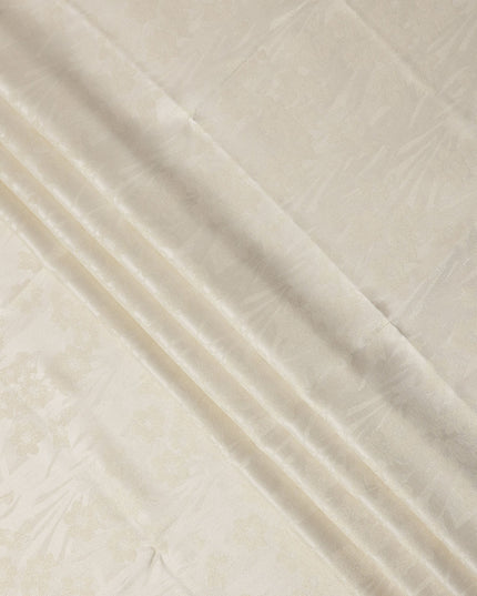 Cream Floral Self-Design Pure Silk Satin Fabric 140 Cms Width Made in China-D24895