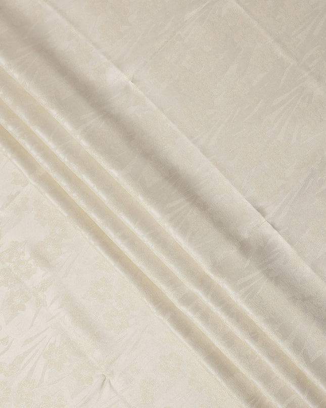 Cream Floral Self-Design Pure Silk Satin Fabric 140 Cms Width Made in China-D24895