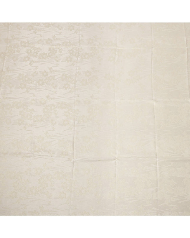 Cream Floral Self-Design Pure Silk Satin Fabric 140 Cms Width Made in China-D24895