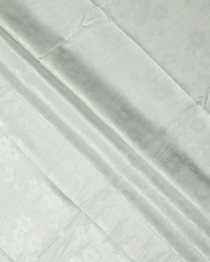Mint Green Floral Self-Design Pure Silk Satin Fabric 140 Cms Width Made in China-D24898