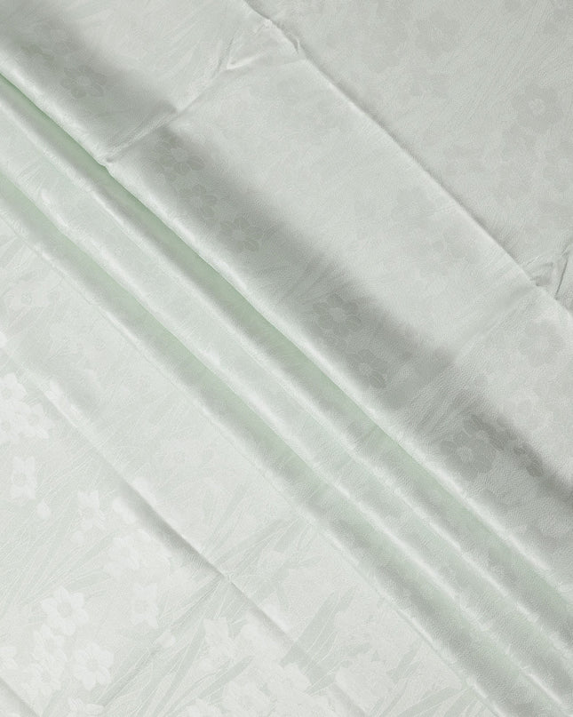 Mint Green Floral Self-Design Pure Silk Satin Fabric 140 Cms Width Made in China-D24898