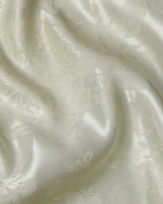 Light Green Floral Self-Design Pure Silk Satin Fabric 140 Cms Width Made in China-D24904