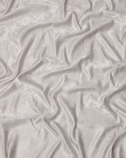 Pearl White Floral Self-Design Pure Silk Satin Fabric 140 Cms Width Made in China-D24894