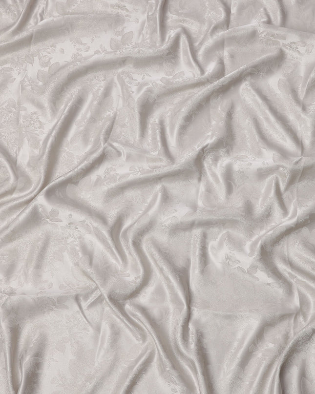Pearl White Floral Self-Design Pure Silk Satin Fabric 140 Cms Width Made in China-D24894