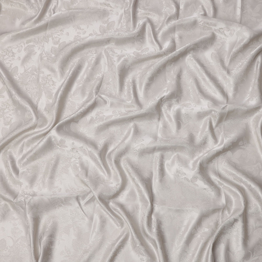 Pearl White Floral Self-Design Pure Silk Satin Fabric 140 Cms Width Made in China-D24894