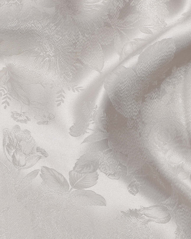 Pearl White Floral Self-Design Pure Silk Satin Fabric 140 Cms Width Made in China-D24894