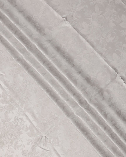 Pearl White Floral Self-Design Pure Silk Satin Fabric 140 Cms Width Made in China-D24894