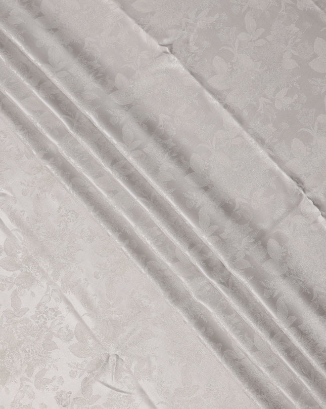 Pearl White Floral Self-Design Pure Silk Satin Fabric 140 Cms Width Made in China-D24894