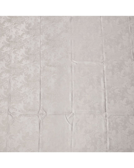 Pearl White Floral Self-Design Pure Silk Satin Fabric 140 Cms Width Made in China-D24894