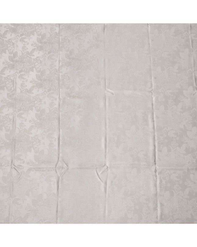 Pearl White Floral Self-Design Pure Silk Satin Fabric 140 Cms Width Made in China-D24894