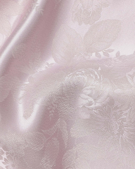 Light Pink Floral Self-Design Pure Silk Satin Fabric 140 Cms Width Made in China-D24896