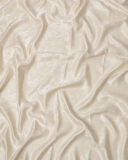 Ivory Floral Self-Design Pure Silk Satin Fabric 140 Cms Width Made in China-D24881